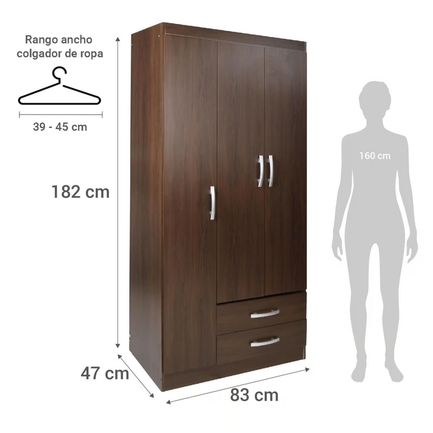 Combo Ropero 3 Puertas 2 Cajones + Cómoda 3 Cajones + Velador