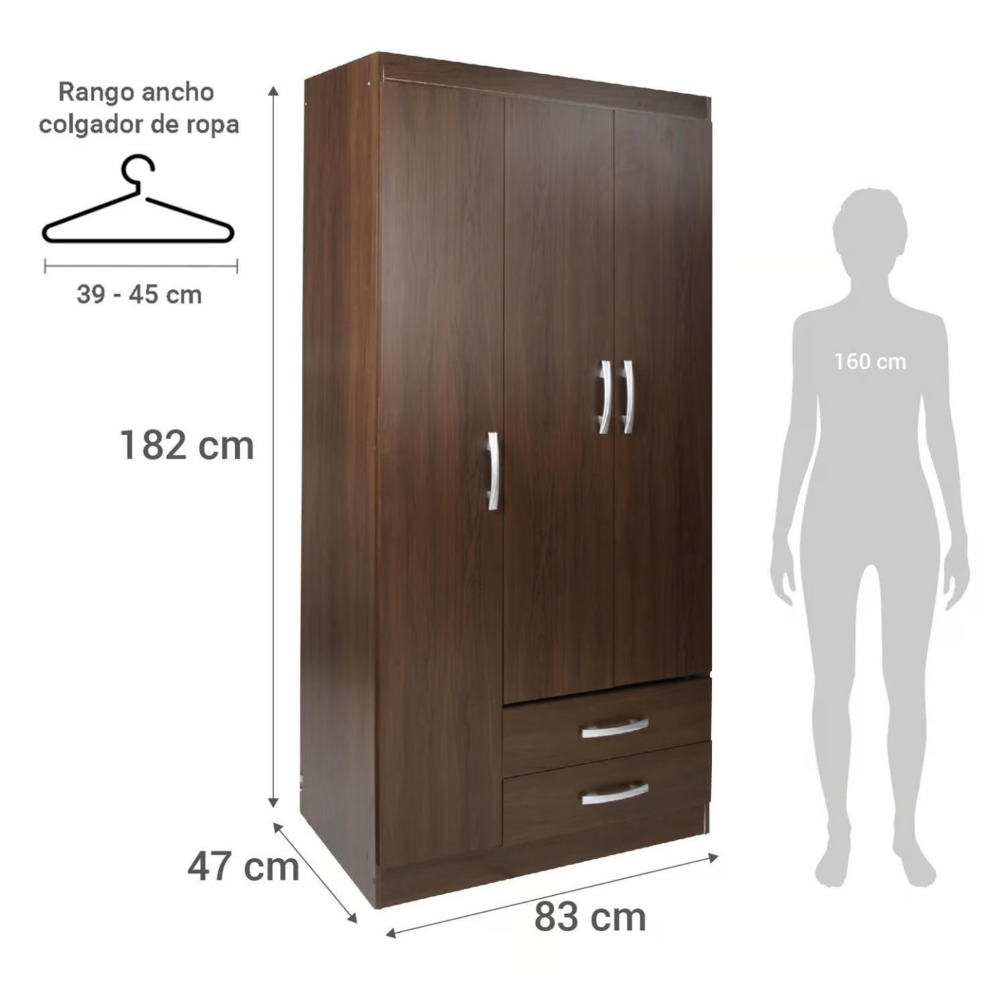 Combo Ropero 3 Puertas 2 Cajones + Cómoda 3 Cajones + Velador