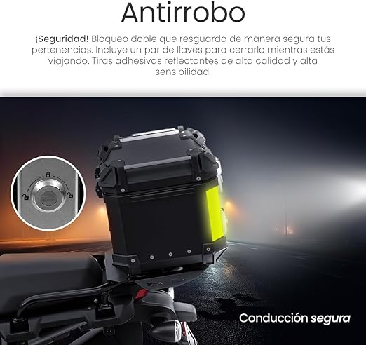 Cajuela Profesional para Motocicletas, Maletero de Moto con Interior Forrado de Vinil, Cerradura de Doble Bloqueo, Esquinas Reforzadas, Medidas: 42cm X 34cm, Incluye Material de Montaje
