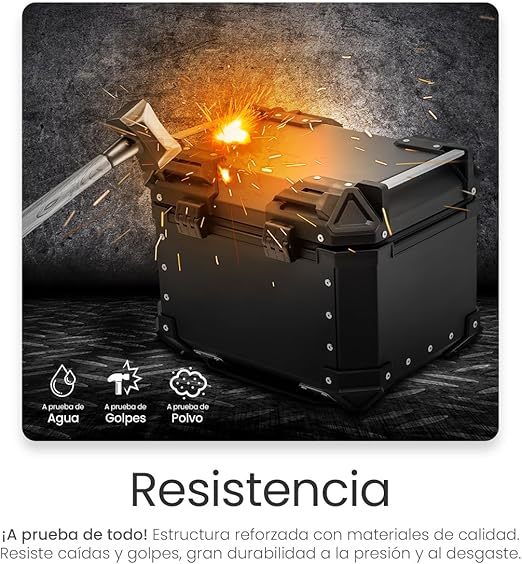Cajuela Profesional para Motocicletas, Maletero de Moto con Interior Forrado de Vinil, Cerradura de Doble Bloqueo, Esquinas Reforzadas, Medidas: 42cm X 34cm, Incluye Material de Montaje