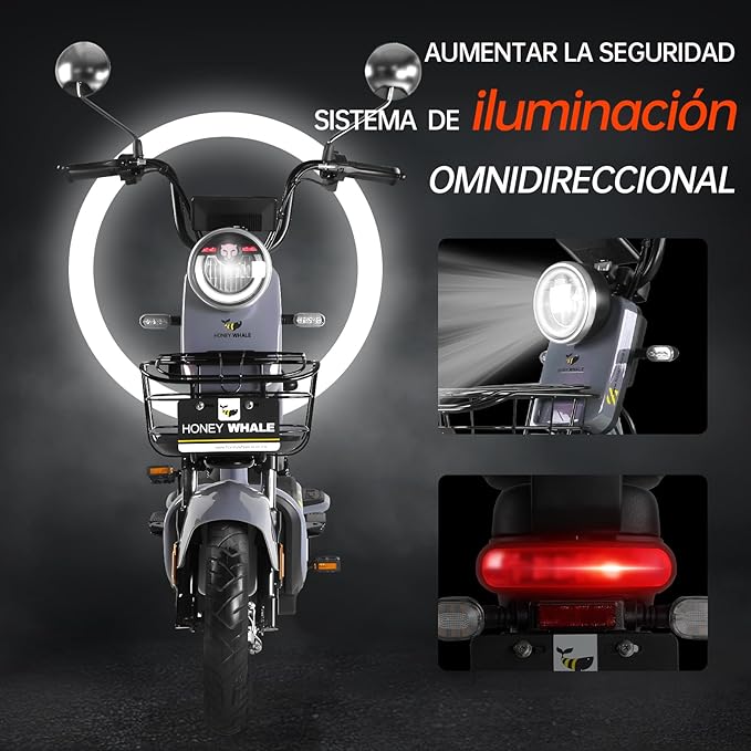 Bicimoto Eléctrica con Alarma, Máxima del Motor 700W, Velocidad Máxima 45KM/H, Autonomía 55-60KM, Baterías de Gran Capacidad 20AH