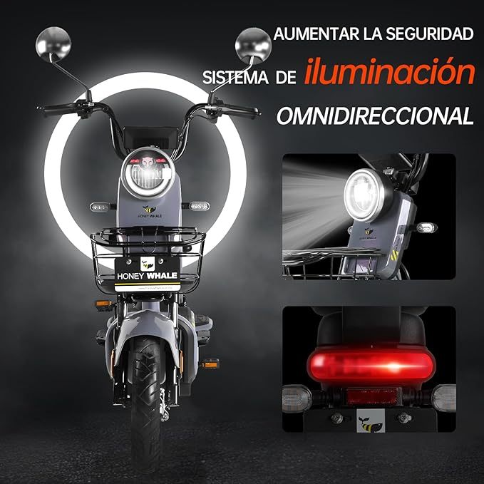 Bicimoto Eléctrica con Alarma, Máxima del Motor 700W, Velocidad Máxima 45KM/H, Autonomía 55-60KM, Baterías de Gran Capacidad 20AH