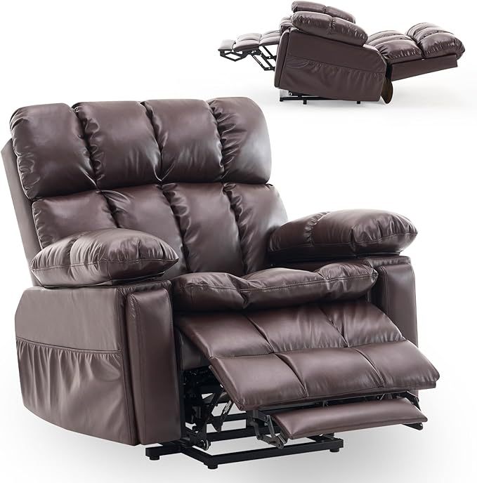 Sillón reclinable eléctrico de gran tamaño con doble motor y reposacabezas ajustable, posiciones infinitas para personas mayores, piel sintética, personalizable.