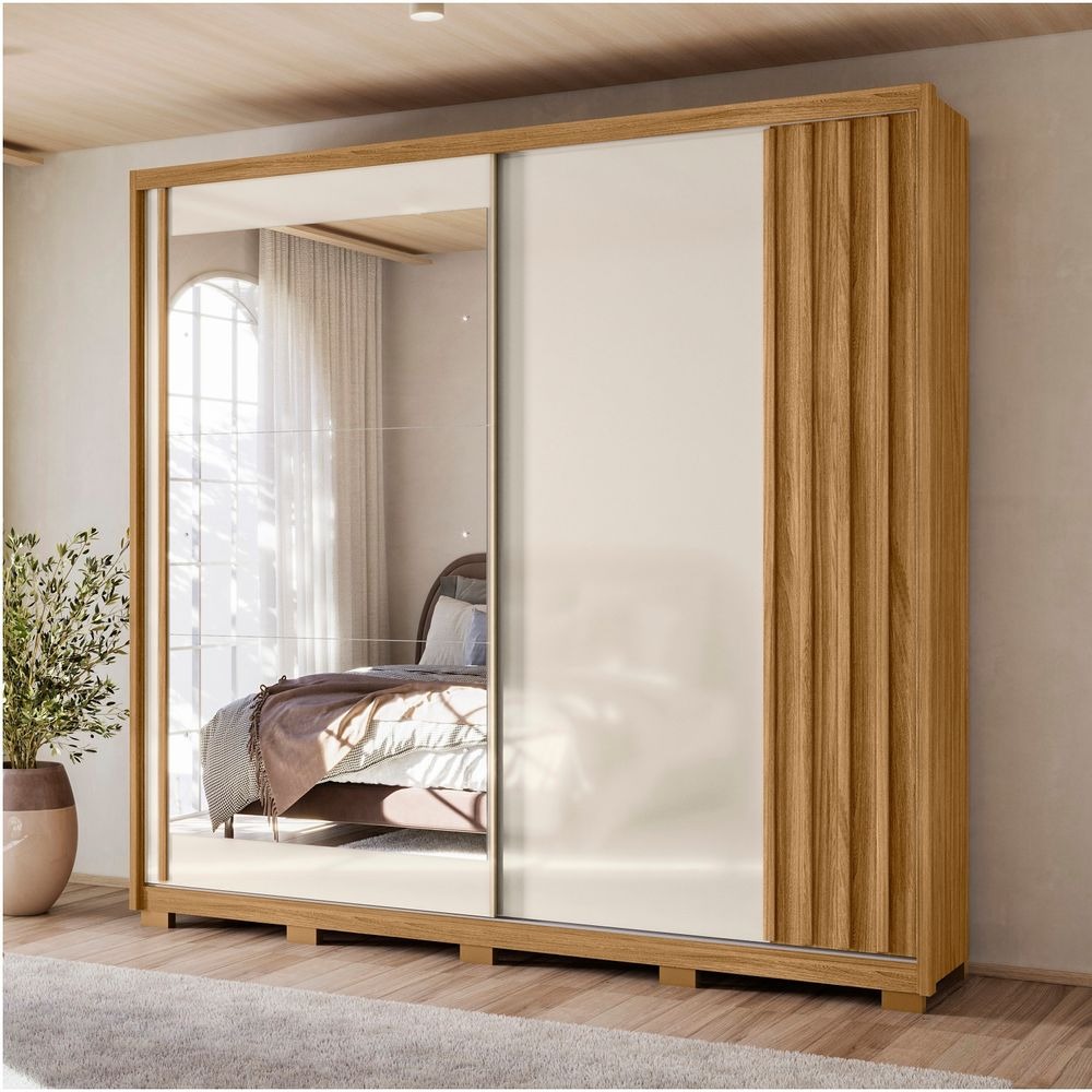 Ropero Dhara 2 Puertas 3 Cajones C/Espejo Freijol/Off White