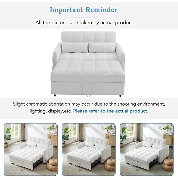 Sofá cama convertible de 52,8" con dos plazas, sofá cama capitoné 3 en 1