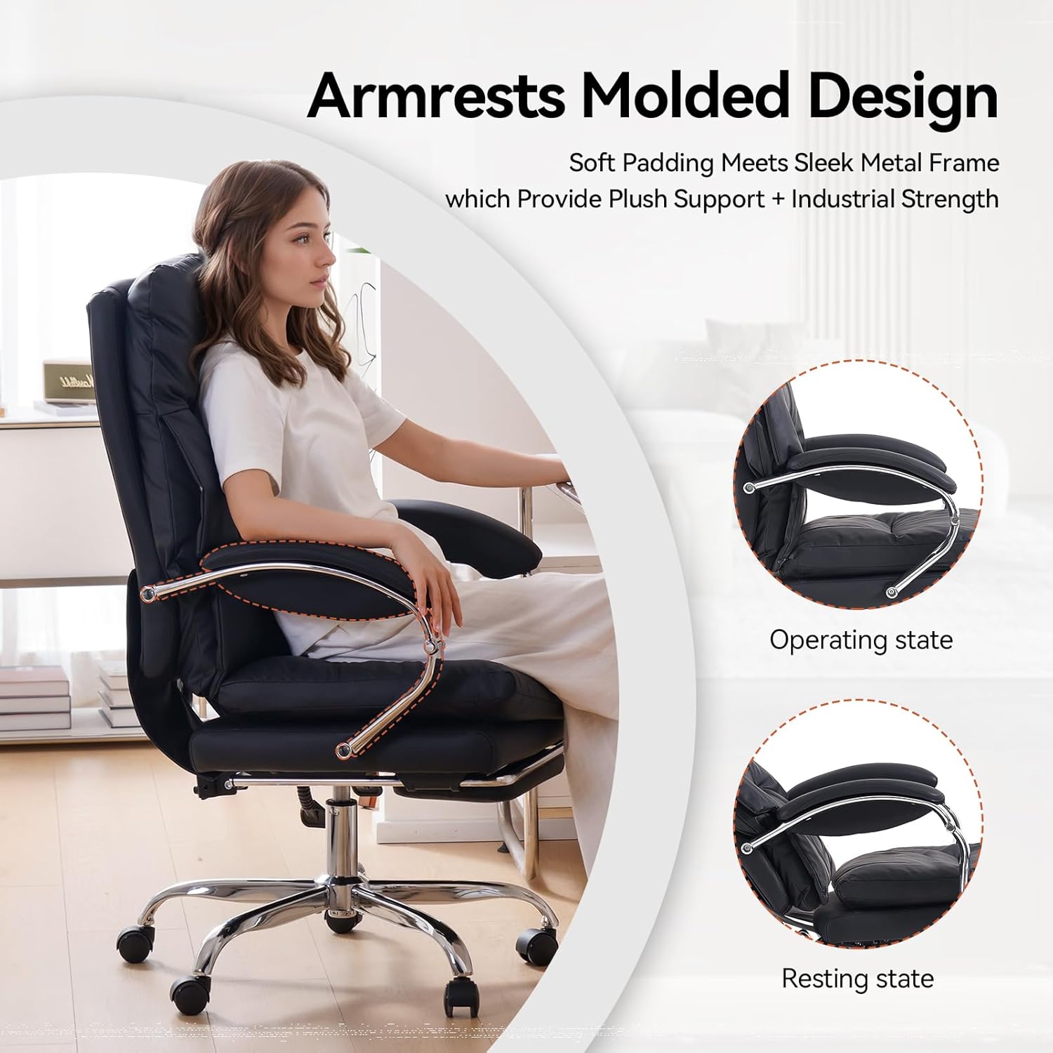 Silla de oficina con reposapiés, silla ejecutiva reclinable con brazos, respaldo alto ergonómico de cuero sintético, cómoda, personalizable.