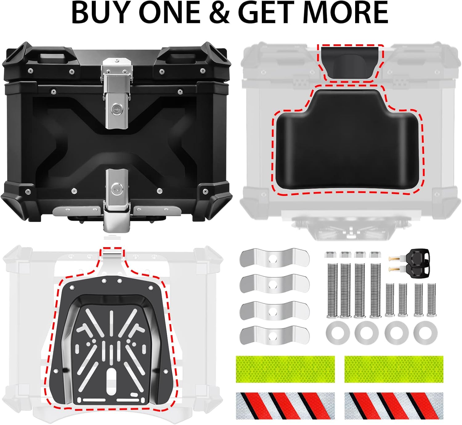 Maletero de aluminio para moto de 45L, impermeable, antipolvo, antirrobo, para guardar el casco, con respaldo y placa de montaje