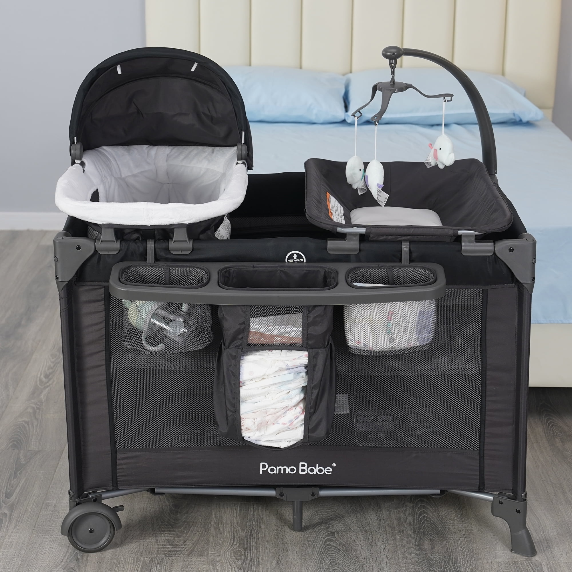 Parque de juegos para bebés unisex con cuna y cambiador, para recién nacidos