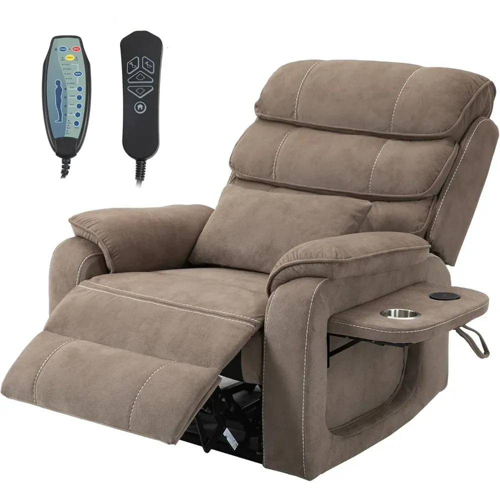 Power Lift Recliner Chair for Adults Elderly Lay Flat Velvet Recliners with Massage Heating, Extended Footrest,Wireless Charging