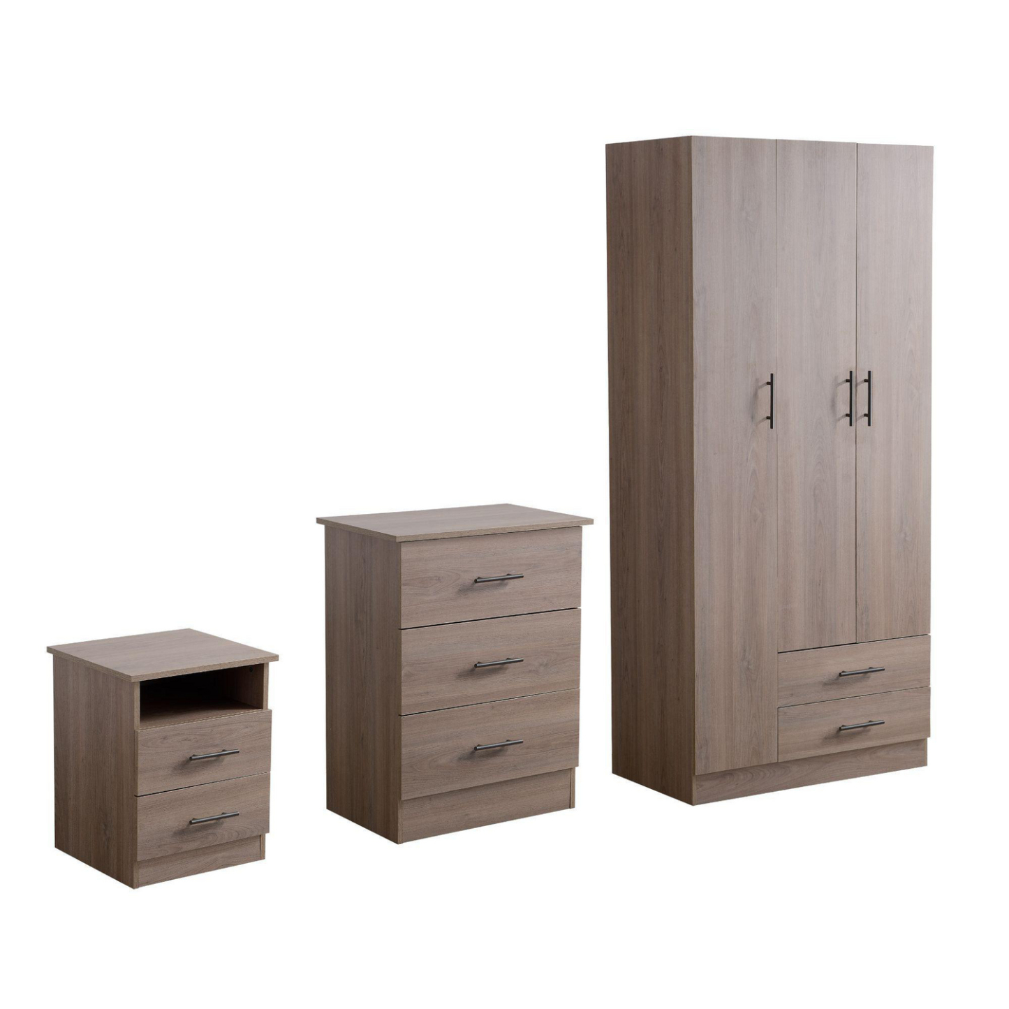 Combo Ropero 3 Puertas 2 Cajones + Cómoda 3 Cajones + Velador 2 Cajones