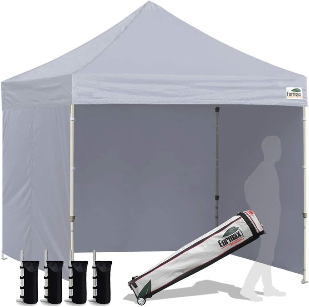 Carpa comercial instantánea con dosel emergente de 8'x8' con 4 paredes laterales extraíbles con cremallera y bolsa con ruedas, además de 4 bolsas de arena adicionales.