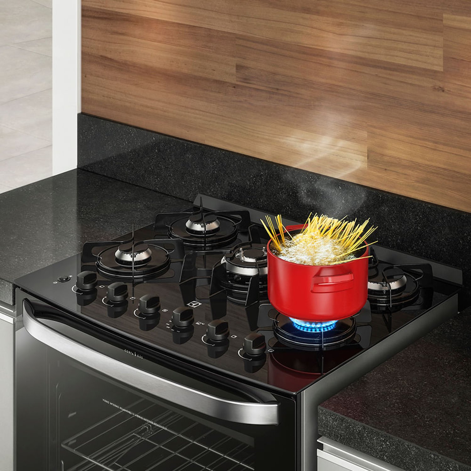 Cocina  con Vidrio Templado de 5 Quemadores Negra 76GS-CL