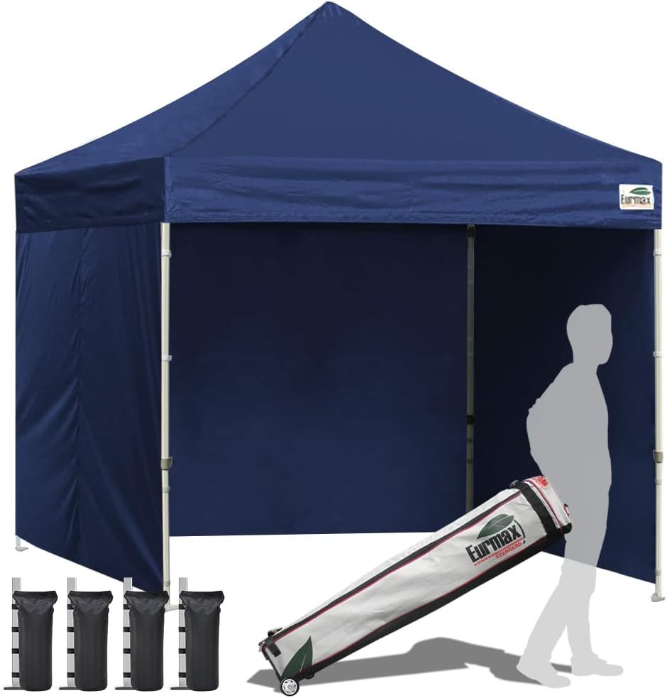 Carpa comercial instantánea con dosel emergente de 8'x8' con 4 paredes laterales extraíbles con cremallera y bolsa con ruedas, además de 4 bolsas de arena adicionales.