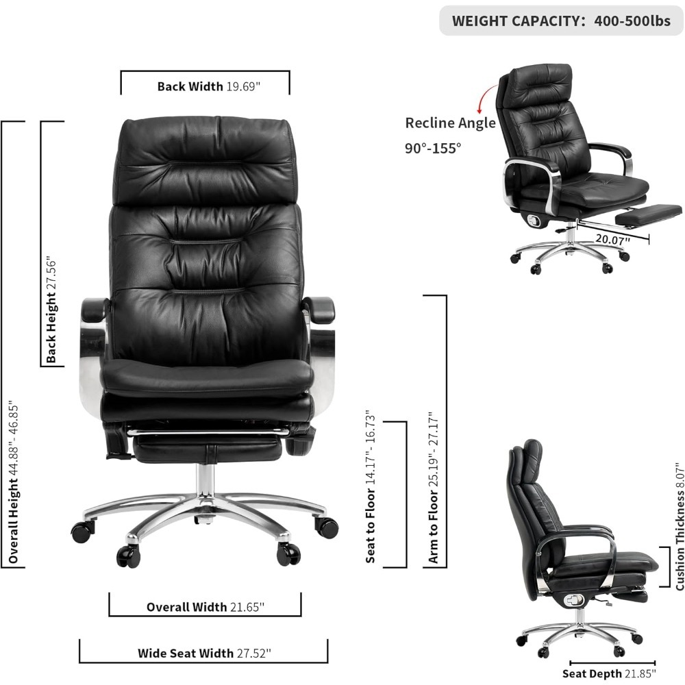 Silla de oficina con masaje de paletas, reposapiés, ventilación con calefacción, gestión ergonómica, silla ejecutiva de oficina totalmente reclinable.