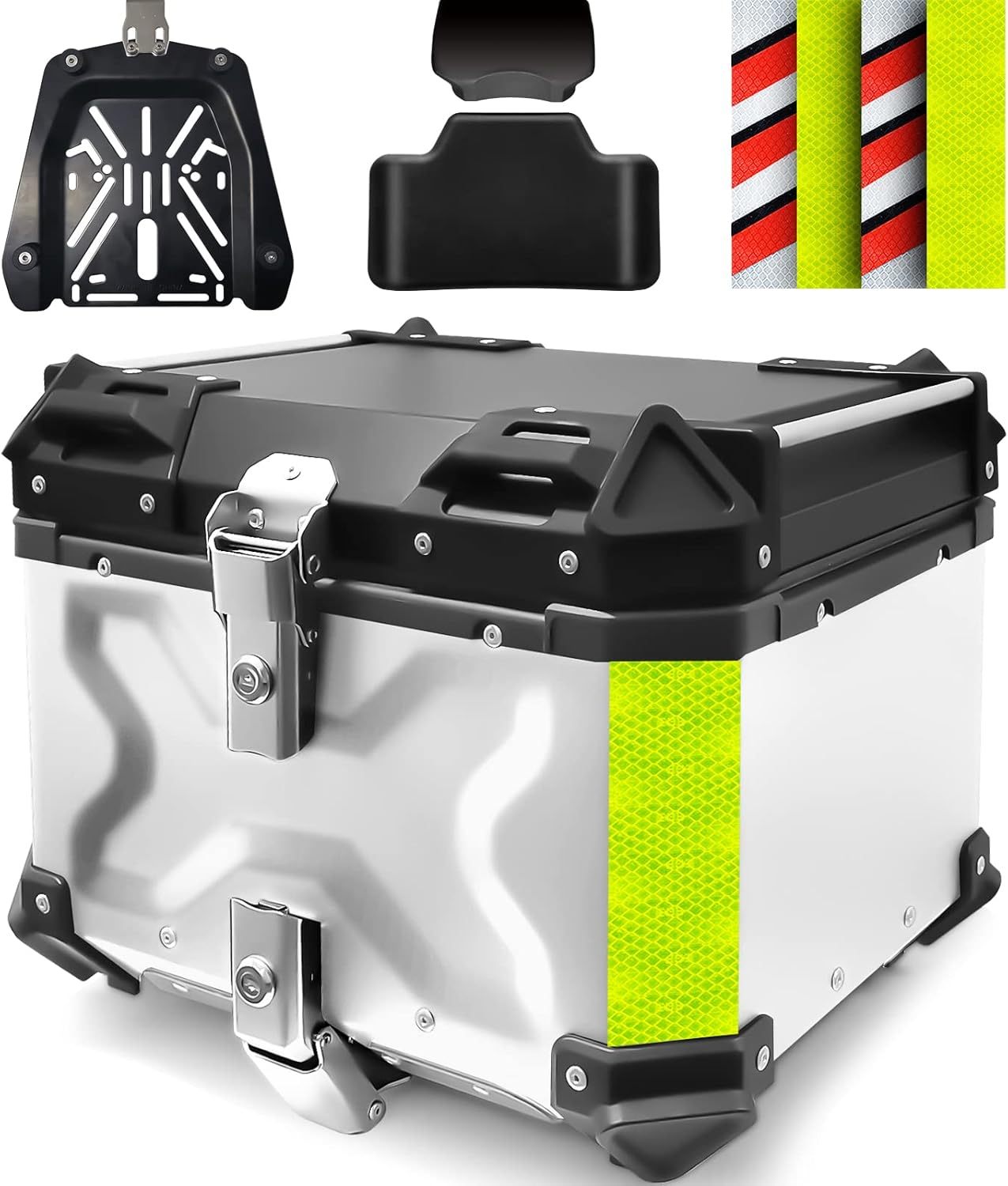 Maletero de aluminio para moto de 45L, impermeable, antipolvo, antirrobo, para guardar el casco, con respaldo y placa de montaje