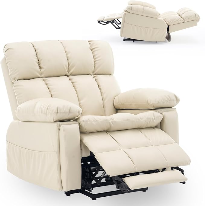 Sillón reclinable eléctrico de gran tamaño con doble motor y reposacabezas ajustable, posiciones infinitas para personas mayores, piel sintética, personalizable.