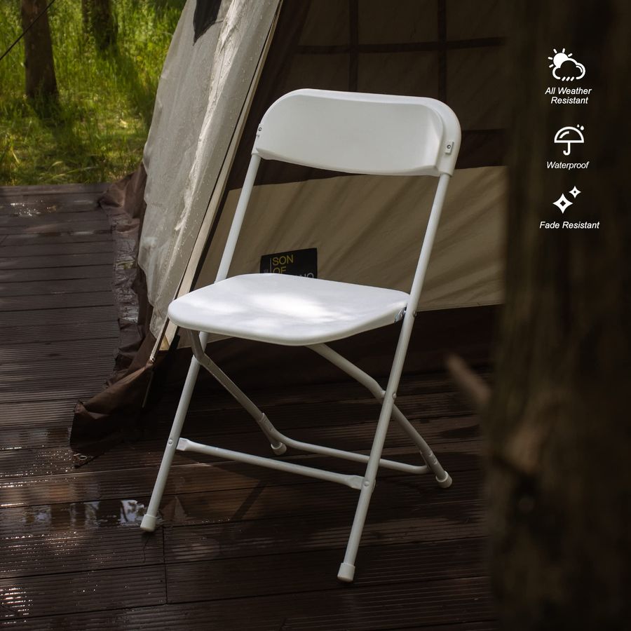 Paquete de 10 sillas plegables de plástico, capacidad de 300 lb, silla comercial portátil con estructura de acero para el hogar, la oficina, la boda, la fiesta en interiores o exteriores