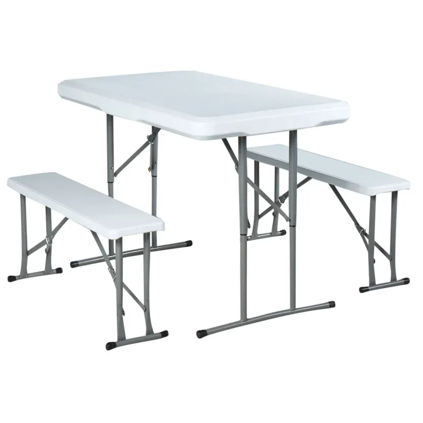 Juego Mesa Ext Dos Bancos Plegables Polietileno Blanco