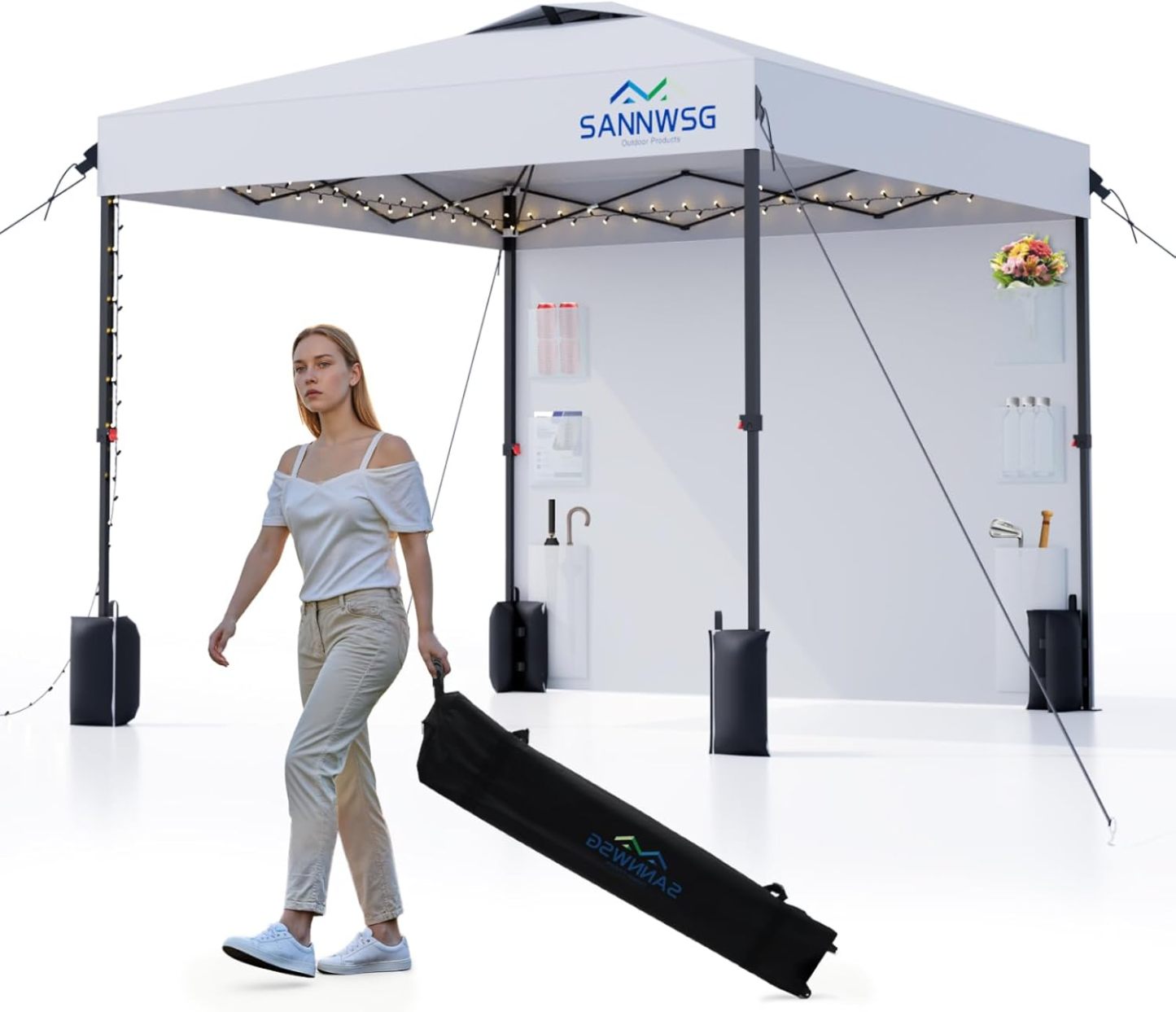 Carpa plegable de 8x8 con paredes laterales desmontables, fácil de instalar para eventos al aire libre y campamentos.