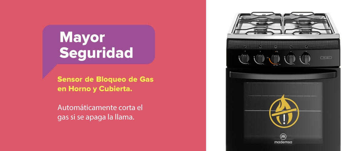 Mayor Seguridas. Sensor de bloqueo de gas en horno y cubierta