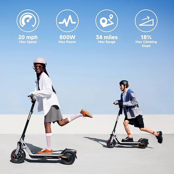 Scooter Eléctrico Plegable, Motor 800W Potencia Máxima, Autonomía de hasta 55Km, Velocidad Máxima de 30Km/h, Resistente a Salpicaduras IPX5, Compatible con App Negro