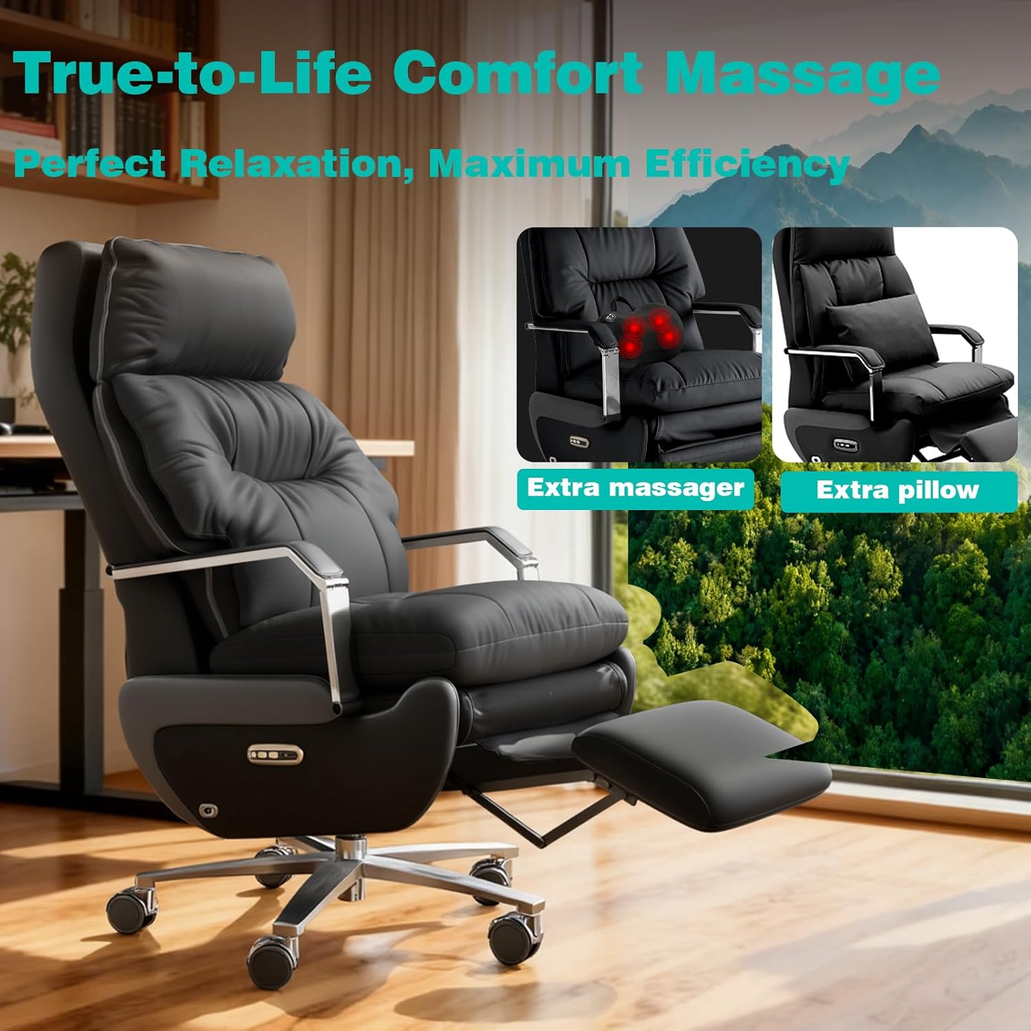 Silla de oficina reclinable con reposapiés - Reclinación eléctrica con un solo clic, masaje y soporte de almohada