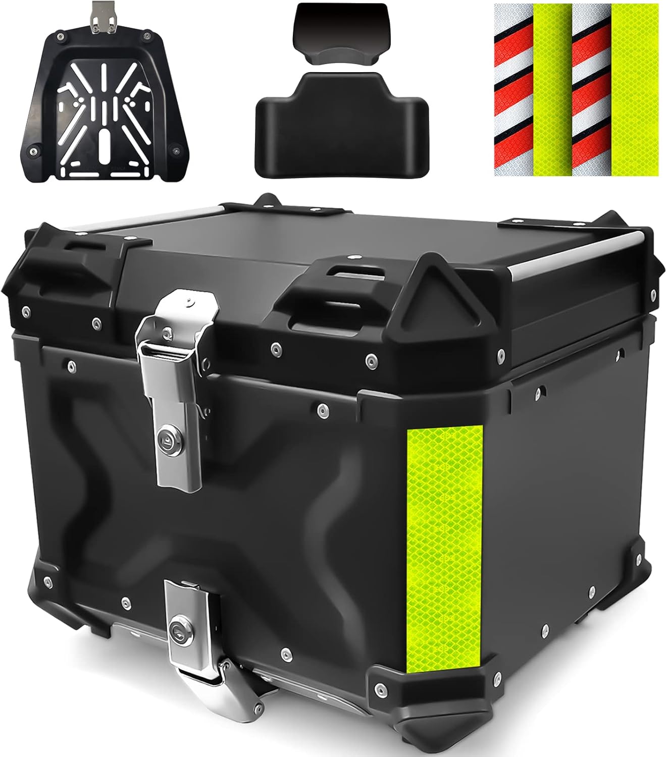 Maletero de aluminio para moto de 45L, impermeable, antipolvo, antirrobo, para guardar el casco, con respaldo y placa de montaje