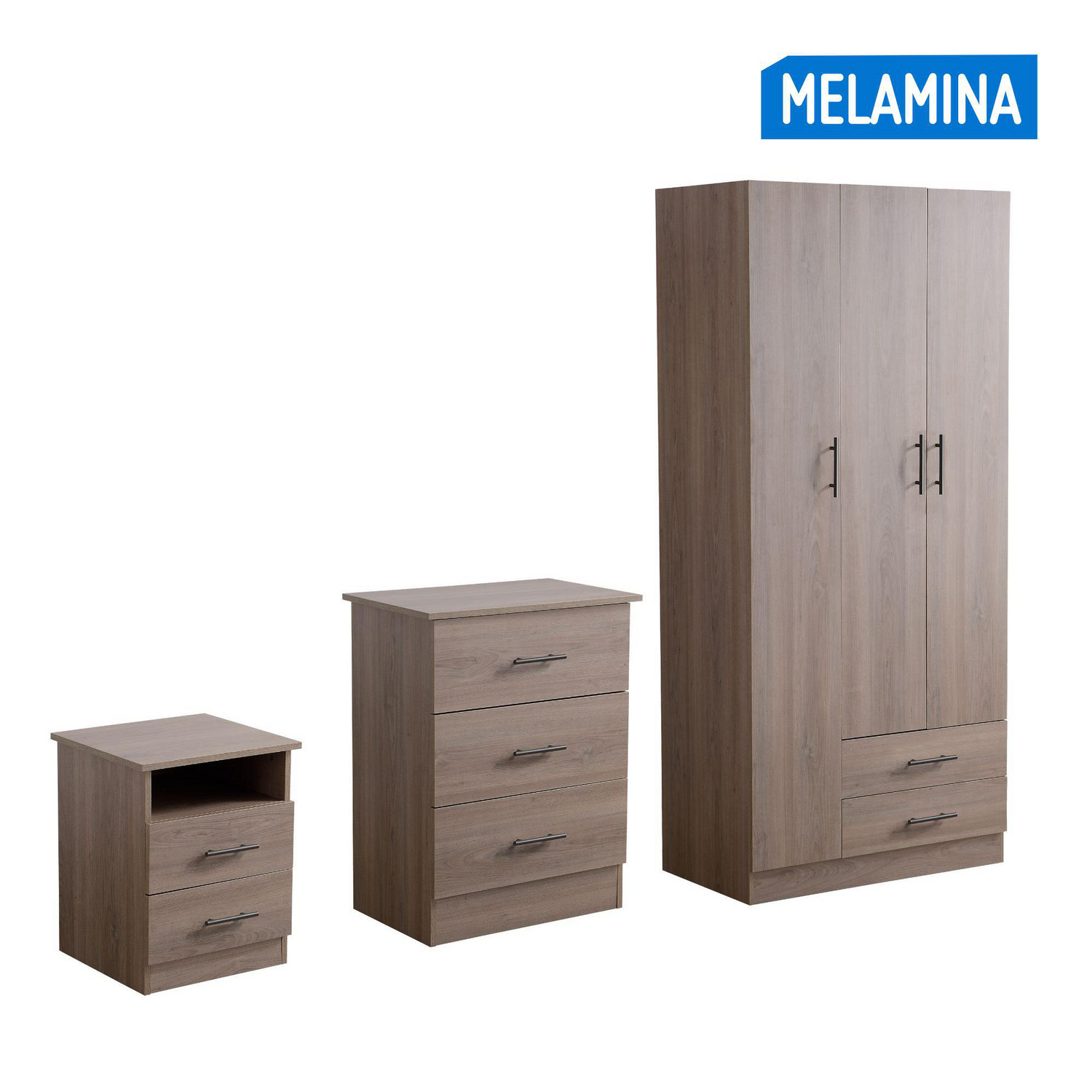 Combo Ropero 3 Puertas 2 Cajones + Cómoda 3 Cajones + Velador 2 Cajones