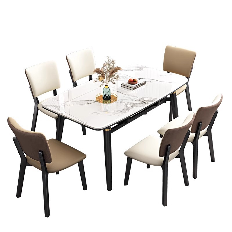 Juego de mesa de comedor rectangular plegable y extensible de lujo de madera maciza de mármol con sillas para 4 y 6 personas, muebles de cocina redondos.