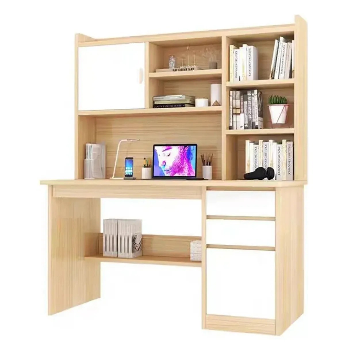 Escritorio Con Estanteria 120162cm Cajón Gabinete Oficina