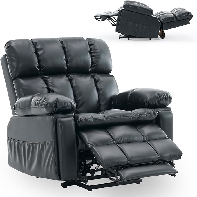 Sillón reclinable eléctrico de gran tamaño con doble motor y reposacabezas ajustable, posiciones infinitas para personas mayores, piel sintética, personalizable.