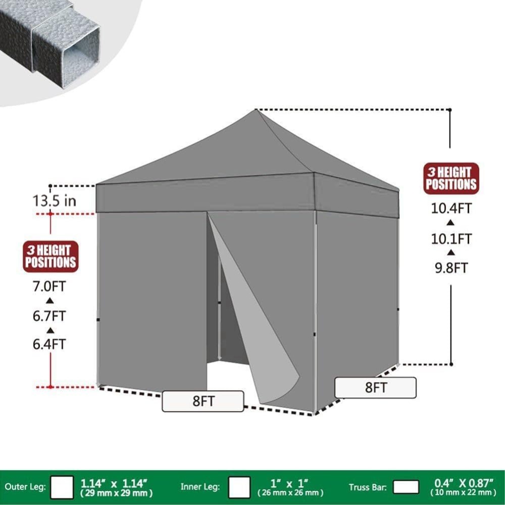Carpa comercial instantánea con dosel emergente de 8'x8' con 4 paredes laterales extraíbles con cremallera y bolsa con ruedas, además de 4 bolsas de arena adicionales.