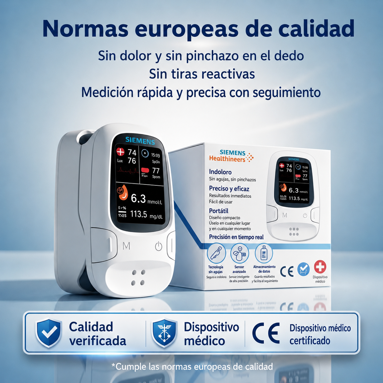 🩸 Medidor de glucosa sin pinchazos – Siemens | Control de glucosa sin dolor en casa 📊