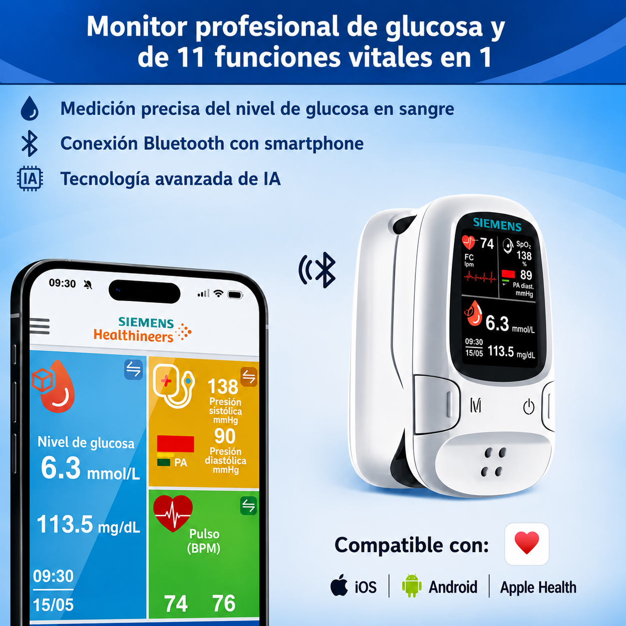 🩸 Medidor de glucosa sin pinchazos – Siemens | Control de glucosa sin dolor en casa 📊