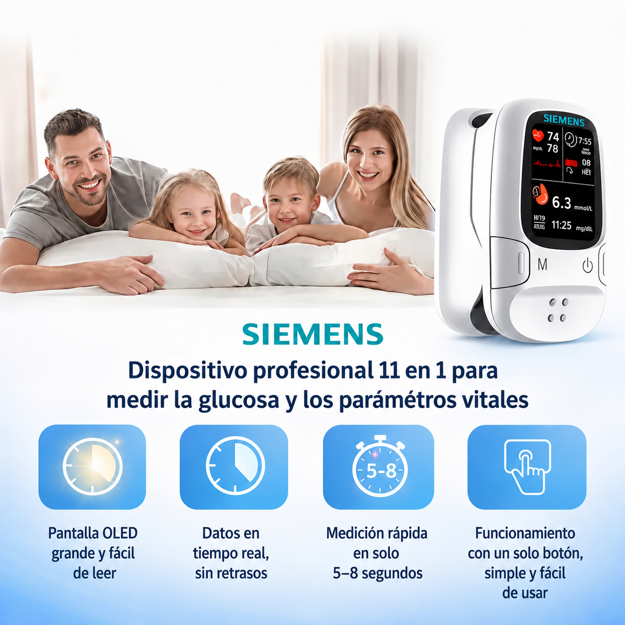 🩸 Medidor de glucosa sin pinchazos – Siemens | Control de glucosa sin dolor en casa 📊