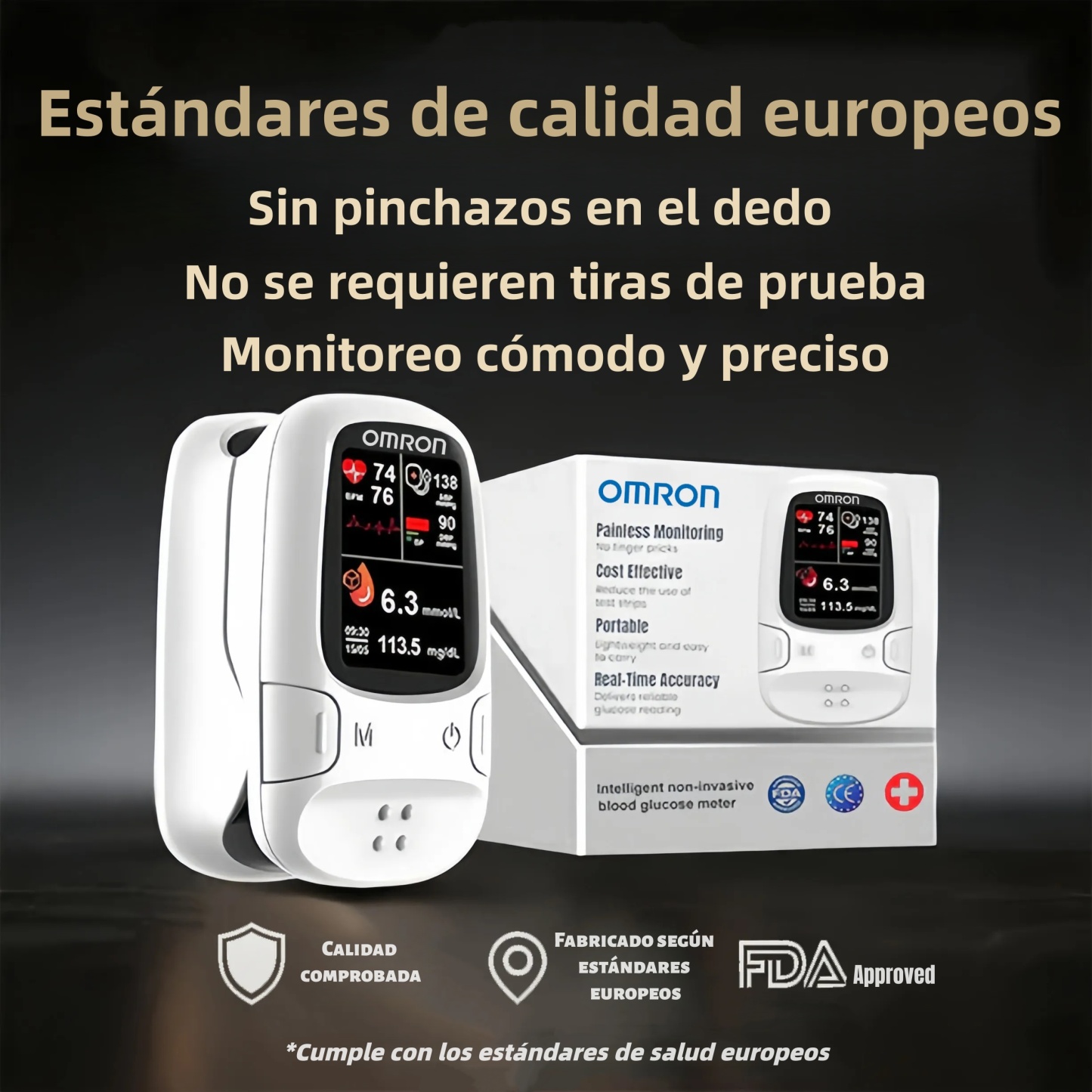 OMRON Glucómetro no invasivo 11-en-1 – Medición cómoda y precisa de glucosa
