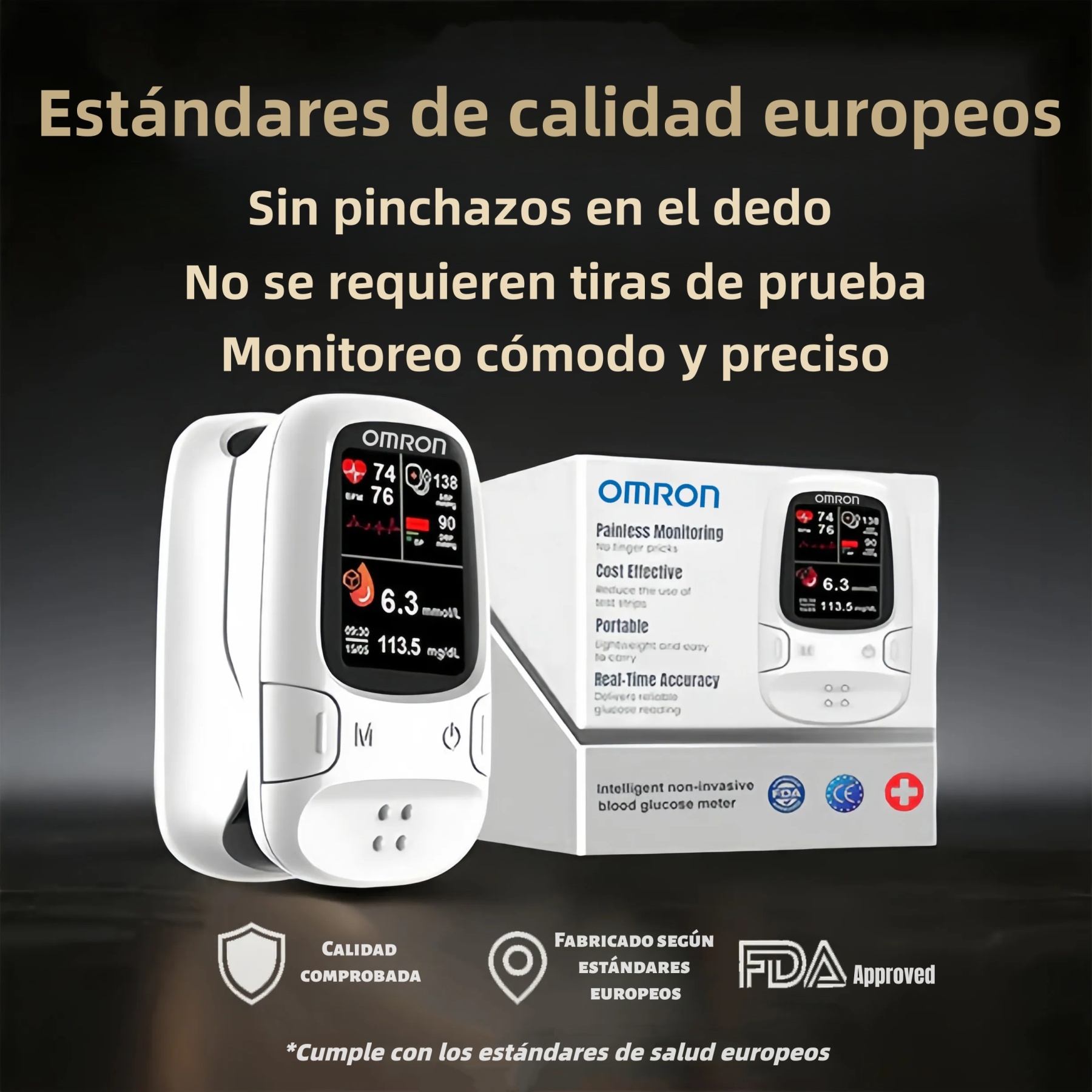 OMRON Glucómetro no invasivo 11-en-1 – Medición cómoda y precisa de glucosa