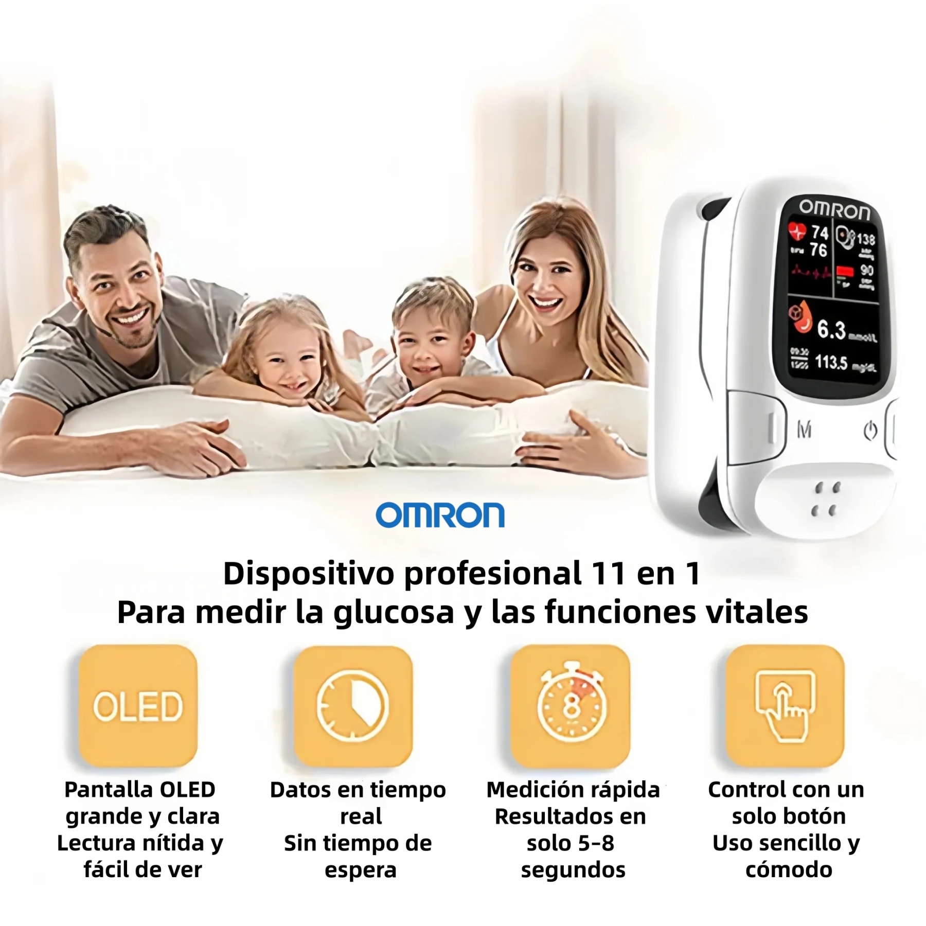 OMRON Glucómetro no invasivo 11-en-1 – Medición cómoda y precisa de glucosa