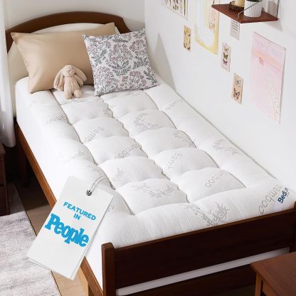 BEDLORE Cubrecolchón Queen de Viscosa Derivada de Bambú, Almohadilla Superior Gruesa Tipo Almohada para Colchón con Bolsillos Elásticos para Colchones de 6-18 Pulgadas, Cubrecolchón Suave para Alivio