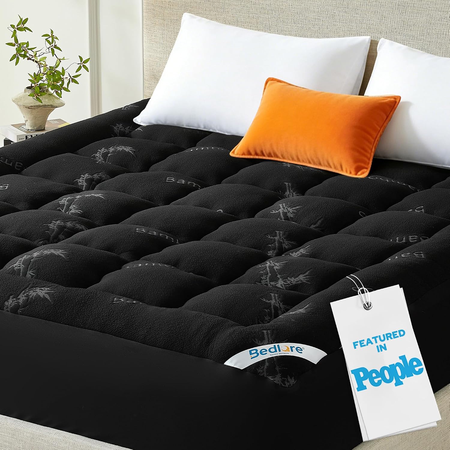 BEDLORE Cubrecolchón Queen de Viscosa Derivada de Bambú, Almohadilla Superior Gruesa Tipo Almohada para Colchón con Bolsillos Elásticos para Colchones de 6-18 Pulgadas, Cubrecolchón Suave para Alivio