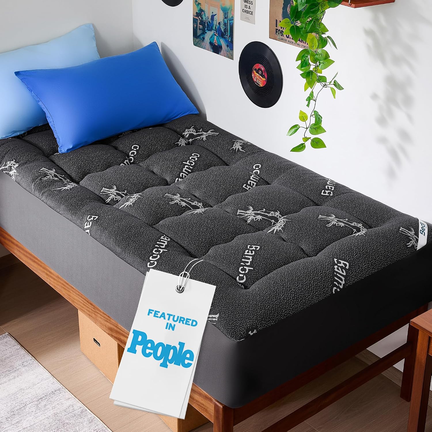 BEDLORE Cubrecolchón Queen de Viscosa Derivada de Bambú, Almohadilla Superior Gruesa Tipo Almohada para Colchón con Bolsillos Elásticos para Colchones de 6-18 Pulgadas, Cubrecolchón Suave para Alivio