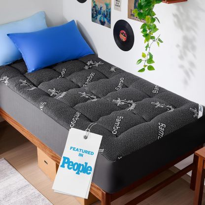 BEDLORE Cubrecolchón Queen de Viscosa Derivada de Bambú, Almohadilla Superior Gruesa Tipo Almohada para Colchón con Bolsillos Elásticos para Colchones de 6-18 Pulgadas, Cubrecolchón Suave para Alivio