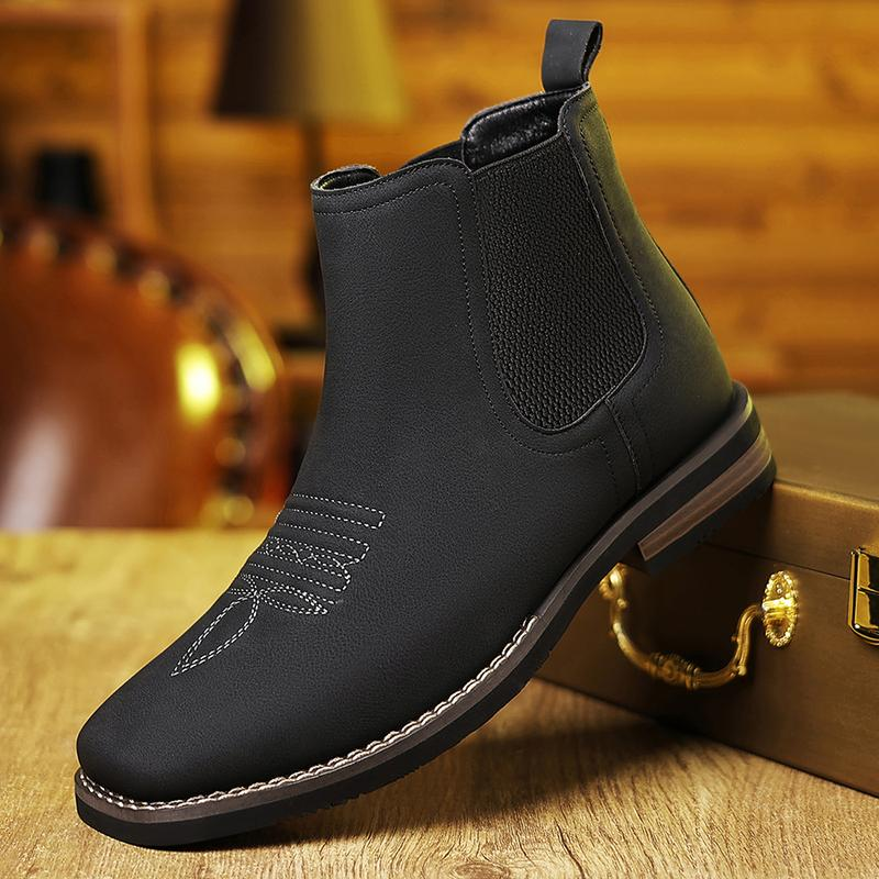 Botas vaqueras occidentales para hombre, botines Chelsea de punta cuadrada, botas de trabajo, casuales, vintage, modernas, clásicas, cómodas, versátiles, disponibles en caqui y negro, para exteriores, informales, de punta cerrada.
