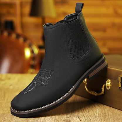 Botas vaqueras occidentales para hombre, botines Chelsea de punta cuadrada, botas de trabajo, casuales, vintage, modernas, clásicas, cómodas, versátiles, disponibles en caqui y negro, para exteriores, informales, de punta cerrada.