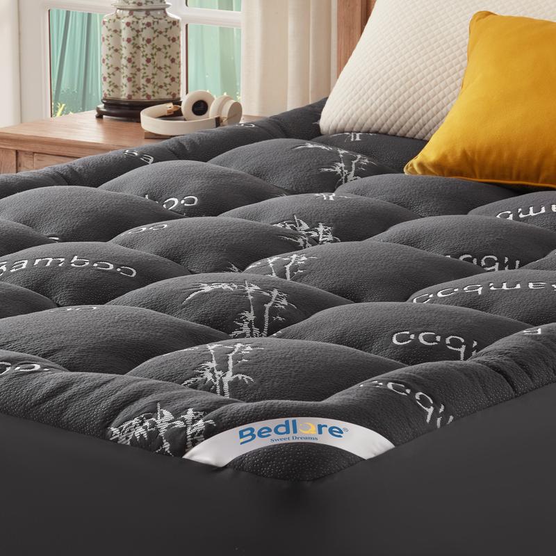 BEDLORE Cubrecolchón Queen de Viscosa Derivada de Bambú, Almohadilla Superior Gruesa Tipo Almohada para Colchón con Bolsillos Elásticos para Colchones de 6-18 Pulgadas, Cubrecolchón Suave para Alivio