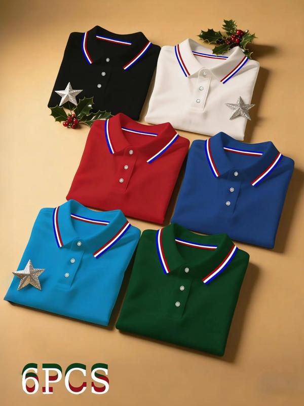 Men's Casual Colorblock Polo Shirts Set of 6, Comfortable Button Collar, Business & Outdoor Sports, Short Sleeve Fitted Tee