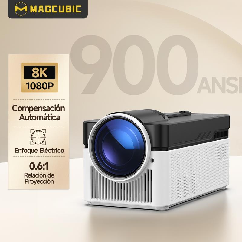 Magcubic HY450 Proyector 900ANSI Tiro Ultracorto Decodificación 8K Asistente de Google Resolución Nativa 1080P Corrección Automática Enfoque Electrónico WiFi 6 Dual, BT 5.4 Allwinner H726 Altavoces HiFi Duales de 5W Integrados 32 GB Cine en C
