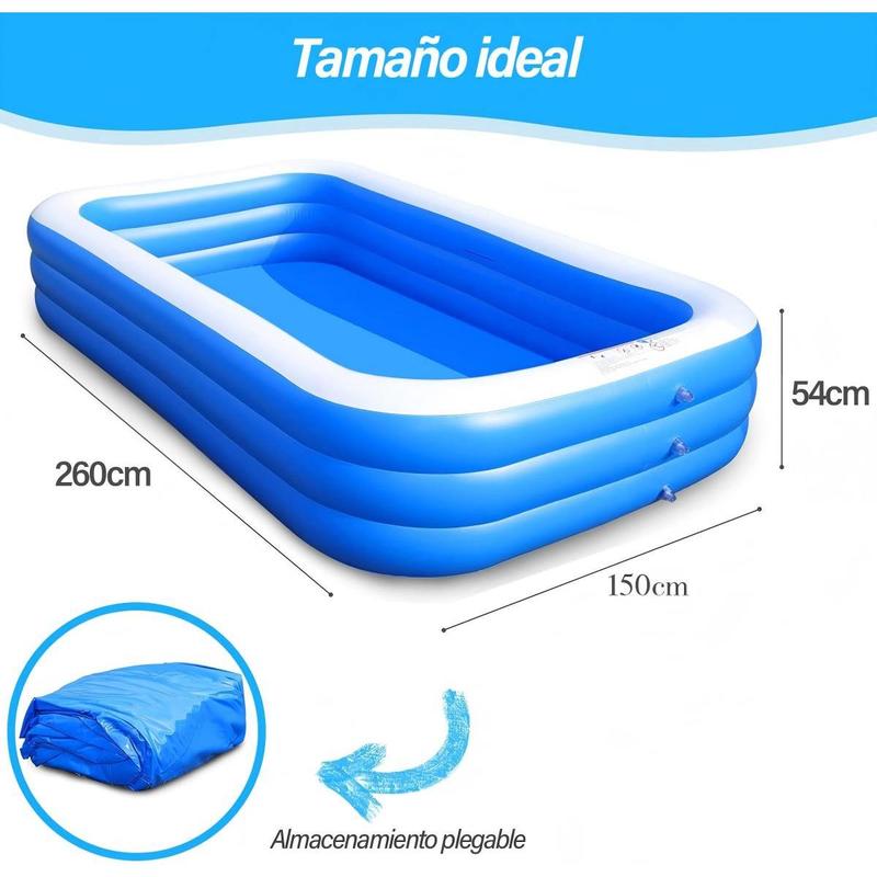 Piscina hinchable rectangular para toda la familia210cm, piscina exterior de PVC resistente para reuniones familiares, fiestas de verano y ocio en el jardín.