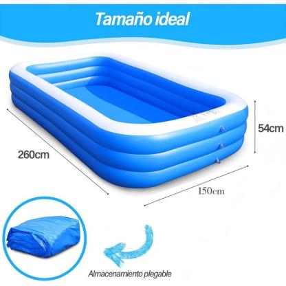 Piscina hinchable rectangular para toda la familia210cm, piscina exterior de PVC resistente para reuniones familiares, fiestas de verano y ocio en el jardín.