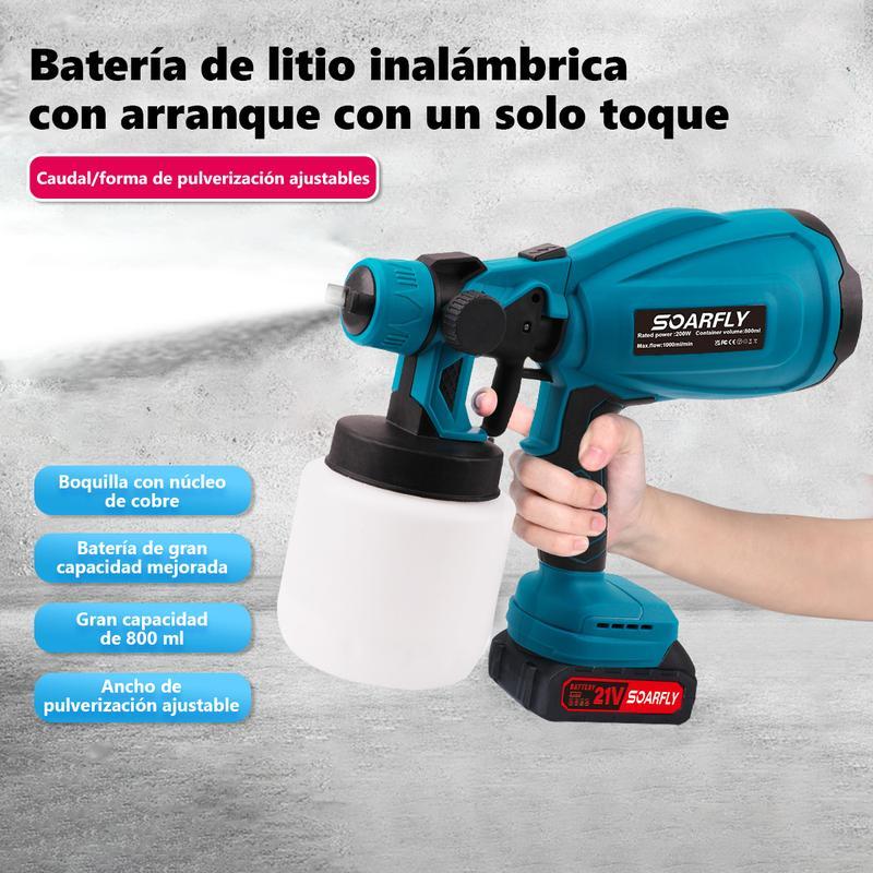 Pistola pulverizadora de mano pulverizadora eléctrica inalámbrica con 2 Batería Recargables de 2600mAh, botella pulverizadora  de 800ml (color: Azul) para Casas, Paredes, Cercas